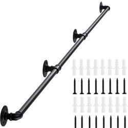 Senmit Stair Handrail for Indoor Stairs - Wall Mount Industrial Iron Pipe - Metal Railing Non-Slip Grab Bar - Stairs Porch Deck Hand Rail Matte Black 