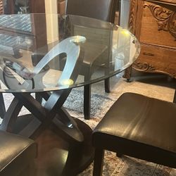 Solid Wood Base Glass Top Table 4 Chairs $150 OBO