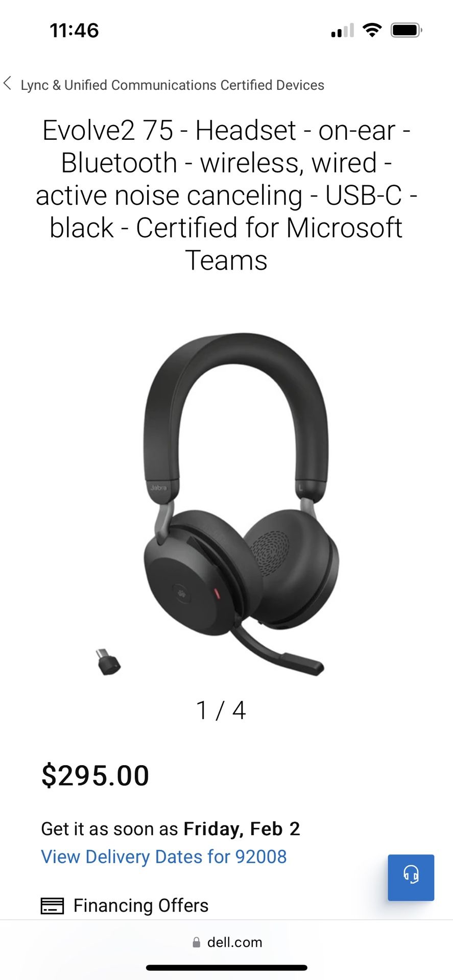 Brand New Evolve 75 Headset On Ear Bluetooth Wireless, Active Noise Canceling