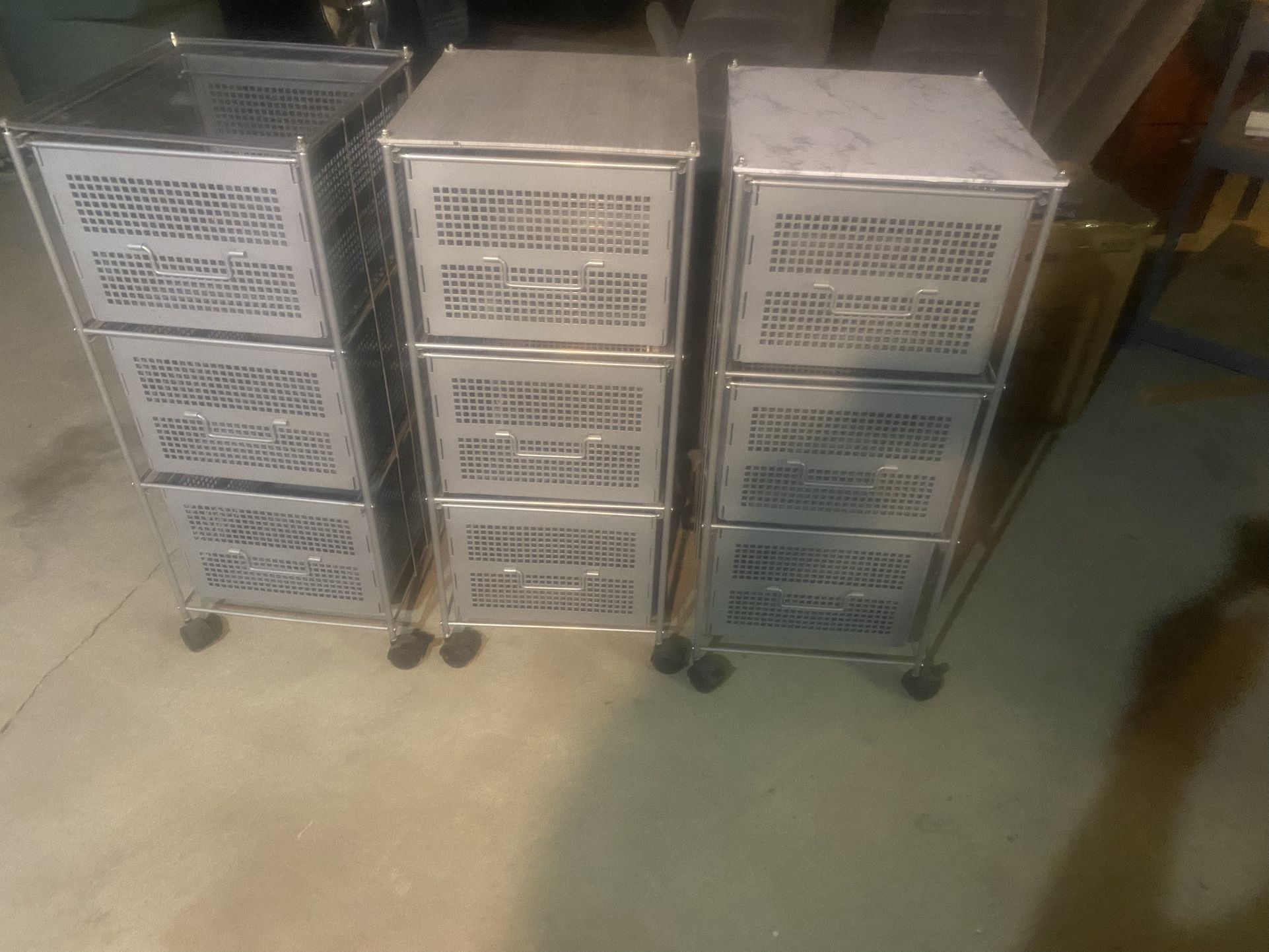3- 3 Tier Rolling Cabinets For Cosmetic Salon Files 50.00 For All Or 25.00 Each