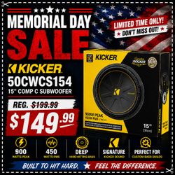 Kicker 50CWCS154 Bass Speaker 15" 4-Ohm Subwoofer 900 Watts Comp Series CWCS15 🚨 Payment Options Available 🚨 No Credit needed 🚨