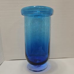 Scandinavian Art Glass Blue Footed Swedish Flower/Hurricane Vase 12"