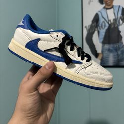 Fragment Design x Travis Scott x Air Jordan 1 Retro OG SP Low Sail Military Blue