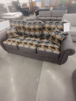 Gray Lodge Look Sofa with Bears, Elk and Fish