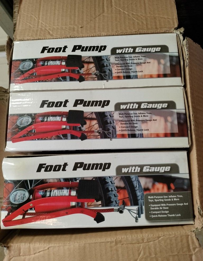 (3) New Red Foot Pump Inflators with Gauges for $20 obo