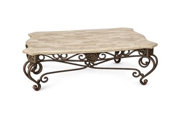 Stone Top Coffee Table with Wrought Iron Base