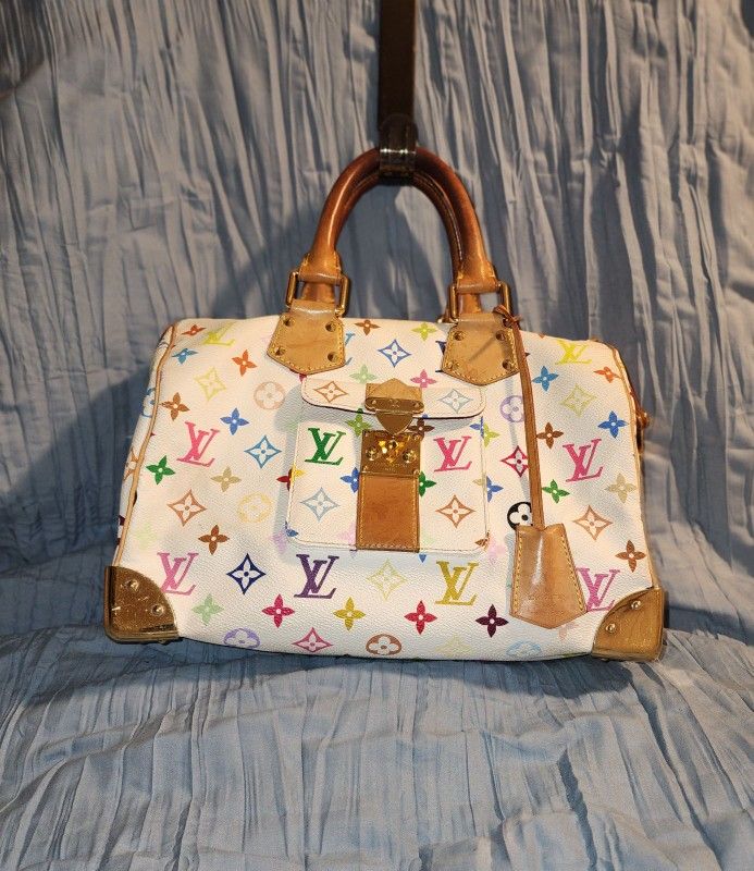 LUIS VUITTON Takashi Murakami White Multi Color Limited Edition Monogram Speedy 30