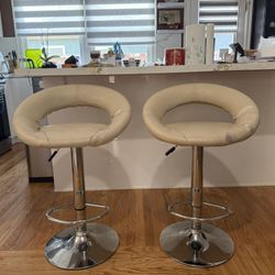 FREE Two Height Adjustable Bar Stools White Faux Leather 