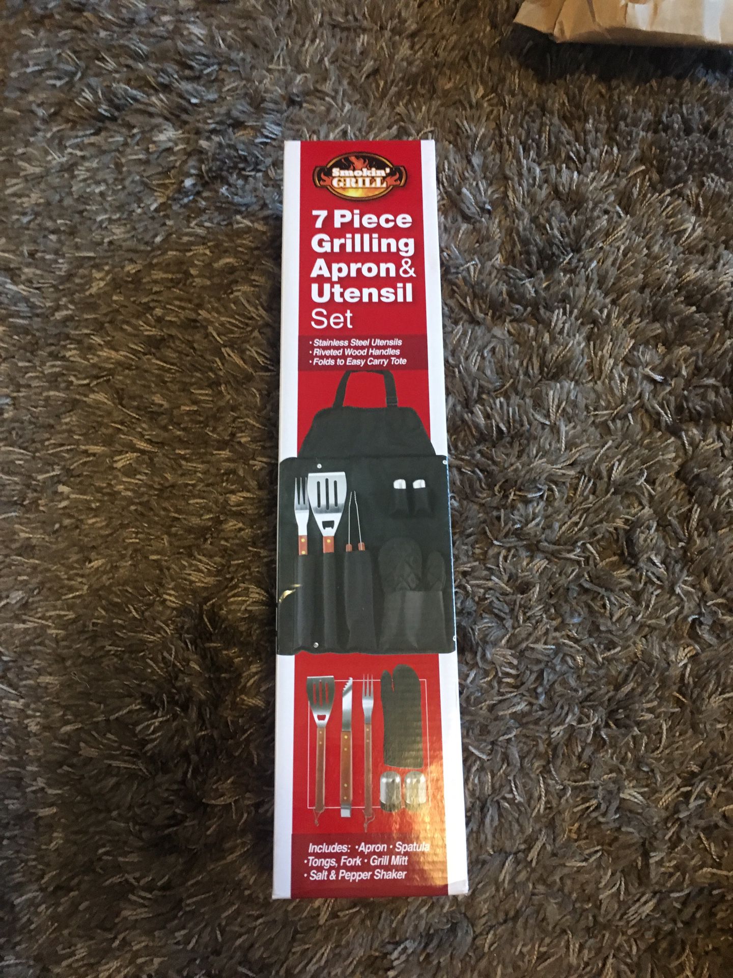 7 piece grilling apron and utensils set new