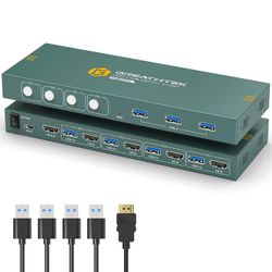 USB3.0 KVM Switch HDMI 4K@60Hz for 4 Computers Share 1 Monitor, KVM Switch 4 Port with 3 USB 3.0 Ports Share Keyboard Mouse, Support Button Switch, Pl