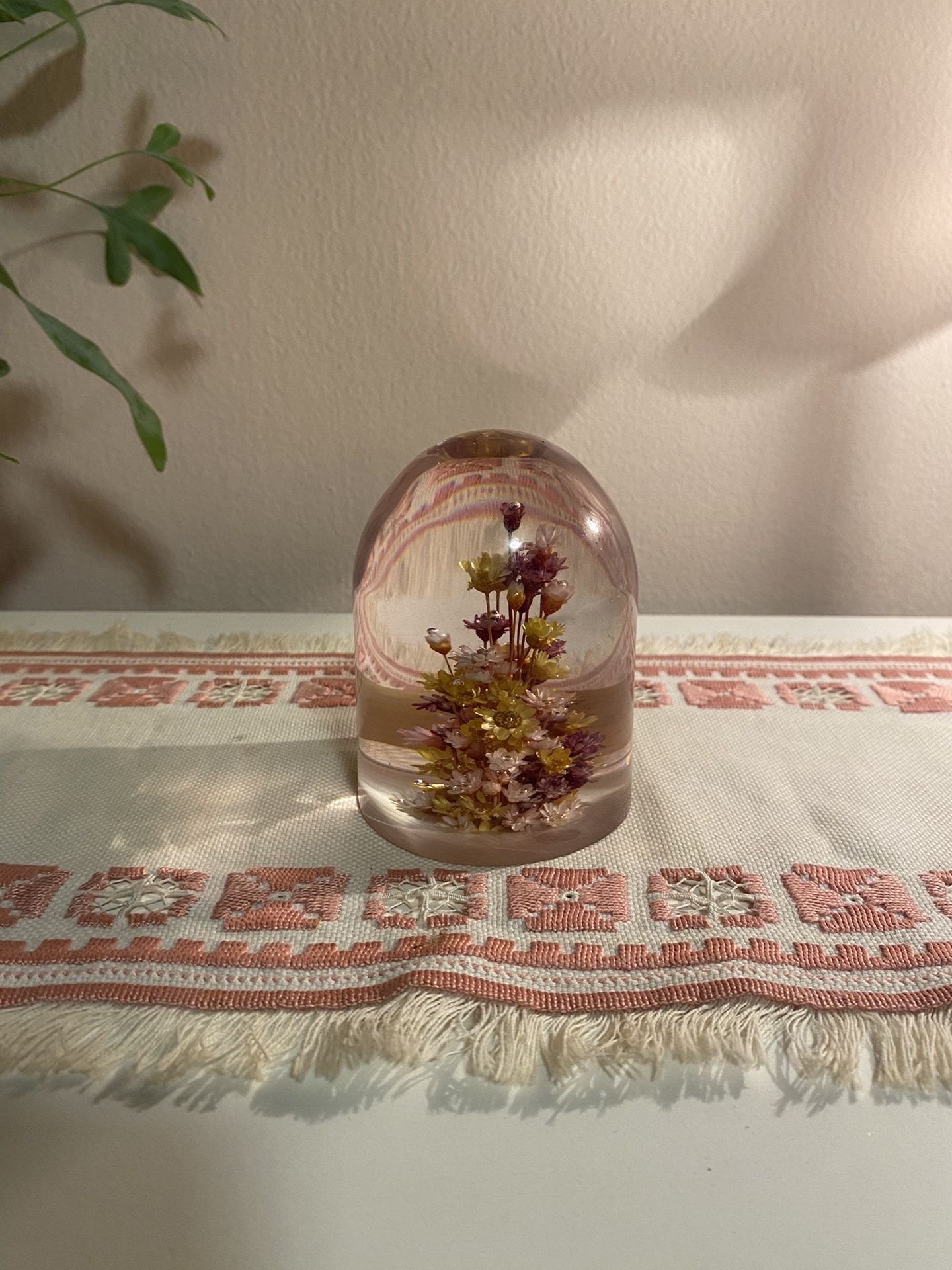 Lucite Floral Paperweight