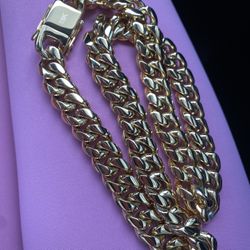New 18k Yellow Gold Cuban Link Chain And Bracelet 18mm Thick 