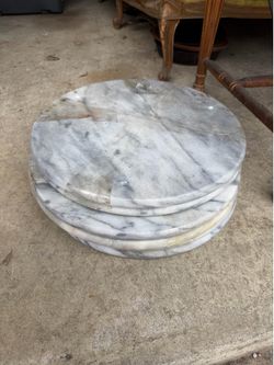 Set of 6 Solid Natural Marble Round Table Tops – 15” Diameter – White & Gray Stone
