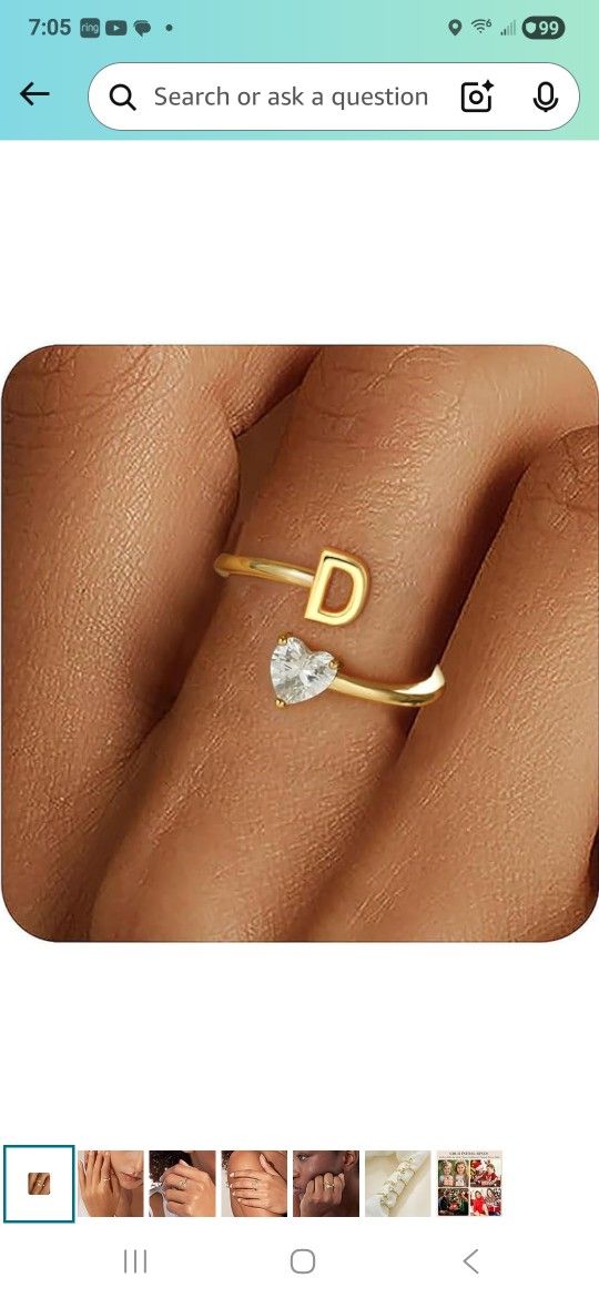 Gold Initial Ring For Woman 18K Gold Plated Adjustable Letter D