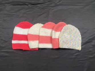 45 Hand Knitted Hats And 1 knotted Scarfs