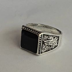 BLACK ONYX STAINLESS SILVER MENS SIZE  9CLASSIC DRESS TO IMPRESS  RING