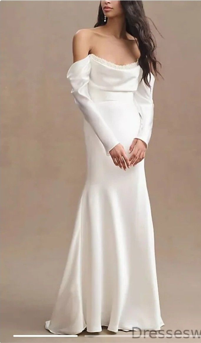 Watters Garance Off-Shoulder Satin Sheath