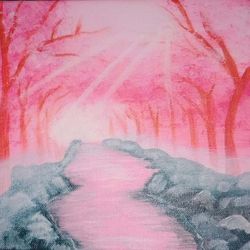 Cherry Blossom Forest Painting 