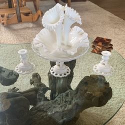 Seven piece Fenton milk glass set