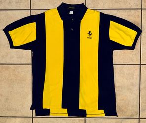 RARE & VINTAGE 1990’s Men’s Ferrari Racing  Polo Yellow/Navy Striped