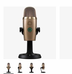Gold microphone very nice  come with a stand and bra