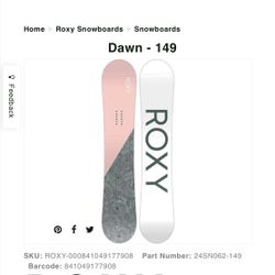  Like New 2025/2026 Roxy Dawn Snowboard – 142cm / Roxy Viva Bindings