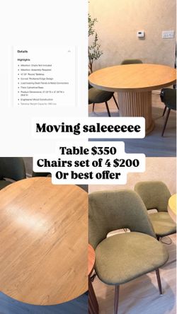 Dining room table and chairs
