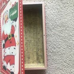 Cute Wood Storage Box - Magnetic Button Closure - Wood - Santa 