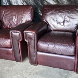 Awesome Set Of Genuine Leather Club Chairs 