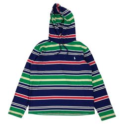 Polo Ralph Lauren Lightweight Hoodie Mens Large L Stripe Sweatshirt Pullover PRL