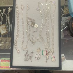 Silver 925 Chains w/Medallions & Silver Bracelets 