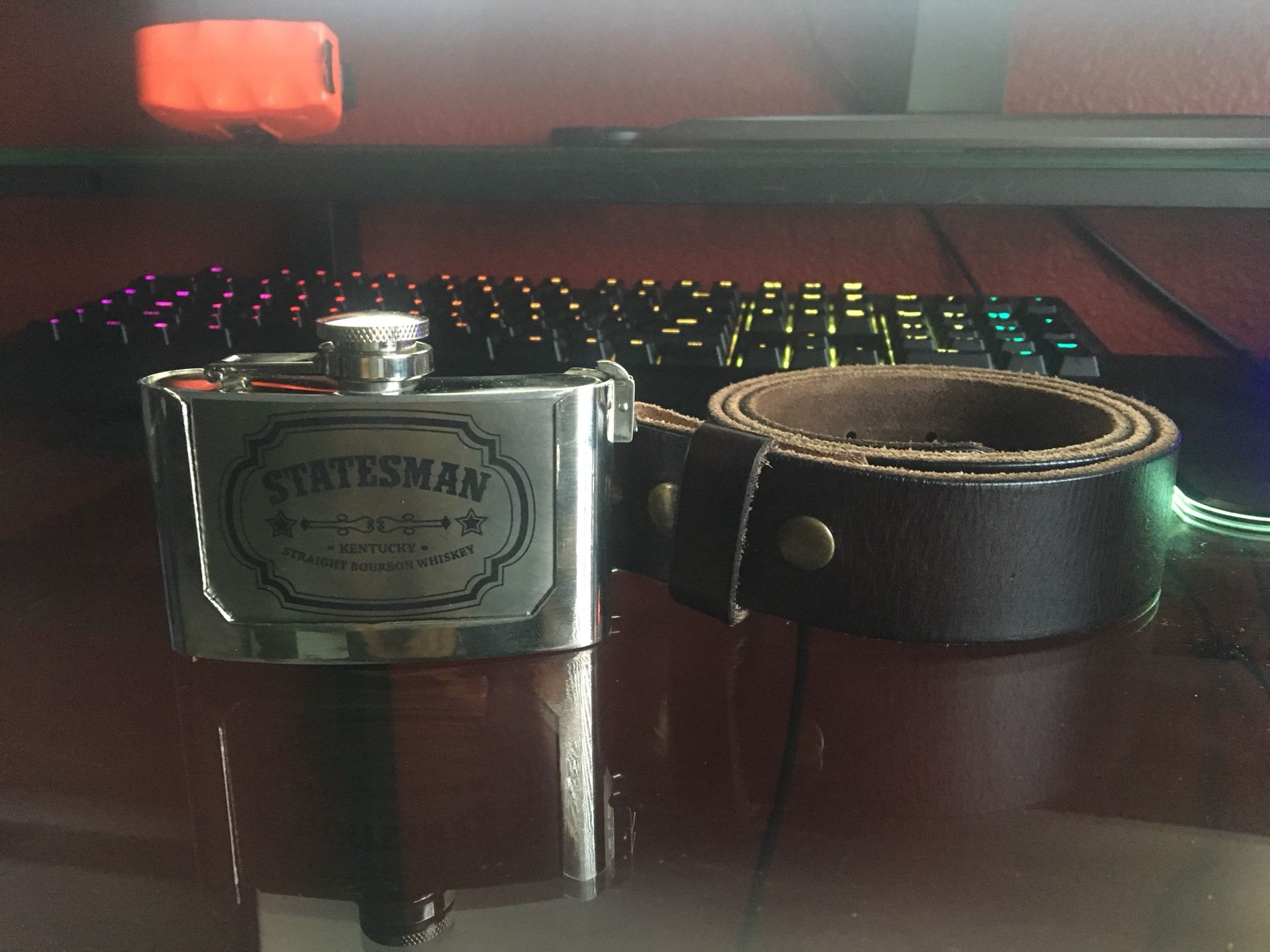 Custom Statesmen Flask Belt Buckle with belt (30-32)