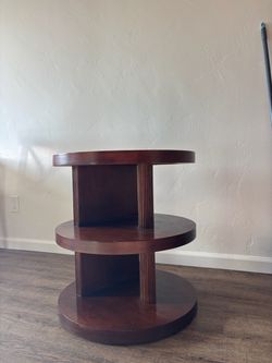 Vintage Art Deco Style 3-Tier Round Wooden Side Table