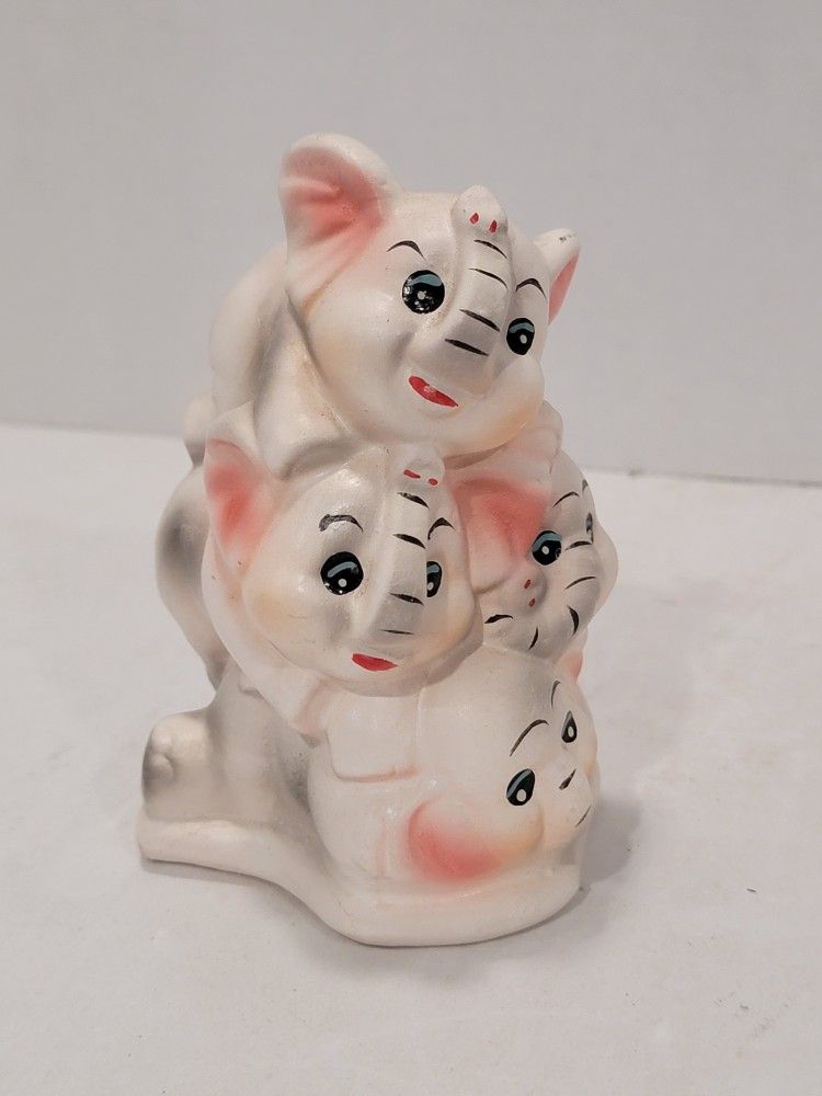 Vintage Stacked Pink Elephants Bank - Pile Of Elephants, Ceramic, Small Bank