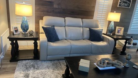 Leather Sofa and Recliner -Kona Immersive Audio Power in Ivory