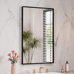 NIB Black Bathroom Mirror 24"X32" for Wall, Rectangle Bathroom Vanity Mirror, Hangs Vertically or Horizontally, Easy to Install, Modern Design