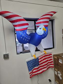 5FT 4th of July Window Inflatables Flying Bald Eagle Built-in LEDs with American Flag Patriotic