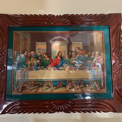 Large Jesus and Last Supper Wood Carved Wall Decor