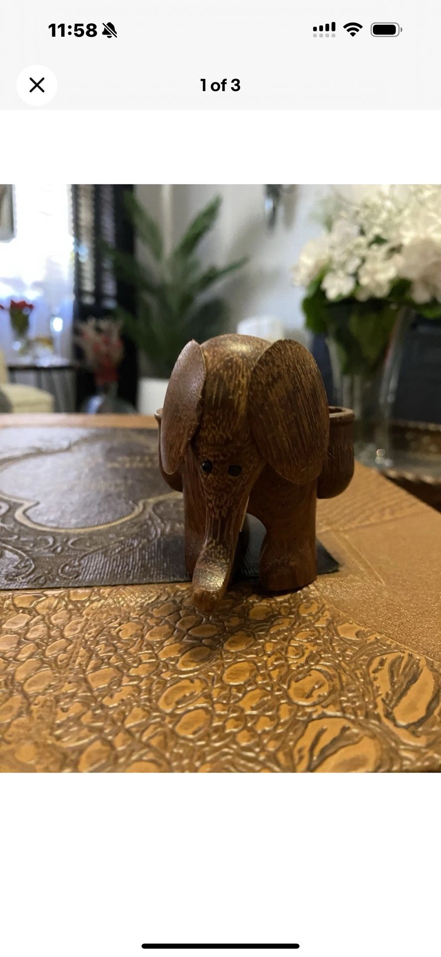 1950 Vintage Teak Wood Elephant Toothpick Holder
