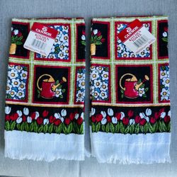 Vintage 90s cannon kitchen towels set of 2 new old stock unused with tags  Cute cottage core country kitchen garden floral pattern with watering can