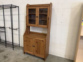 IKEA Leksvik Oil Finished 4 Door Knotty Pine Kitchen Hutch