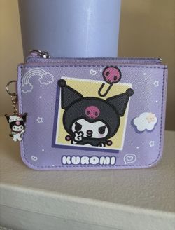 Purple Kuromi slim wallet, includes 50th anniversary Hello Kitty x Kuromi charm