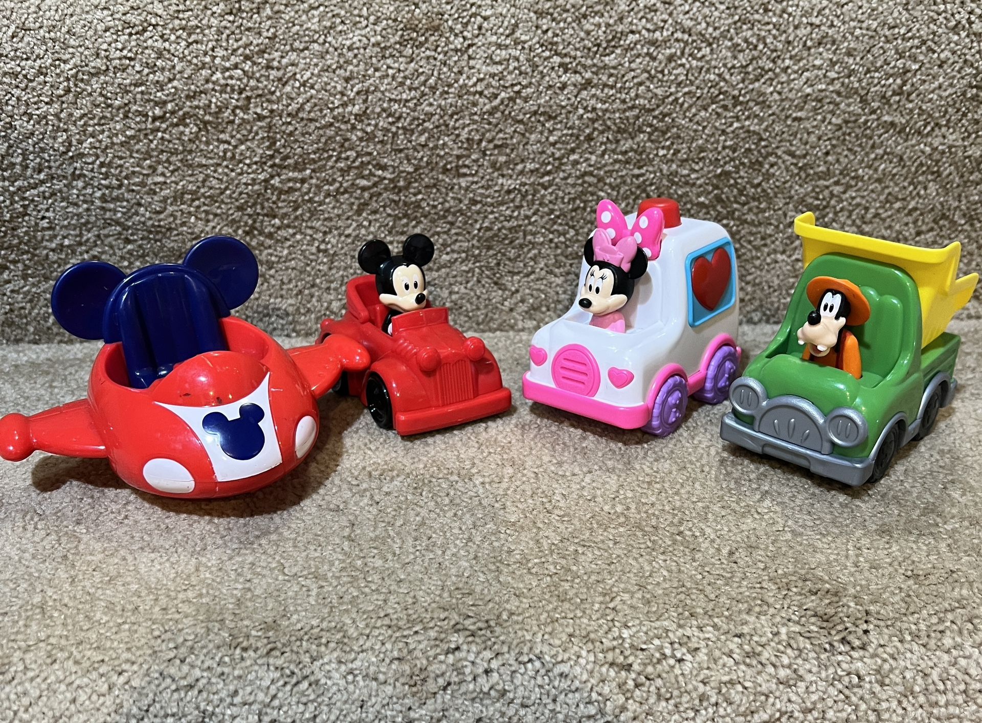 Disney lot of vehicles Mickey Minnie Mouse Goofy Dump Truck Ambulance car Ship