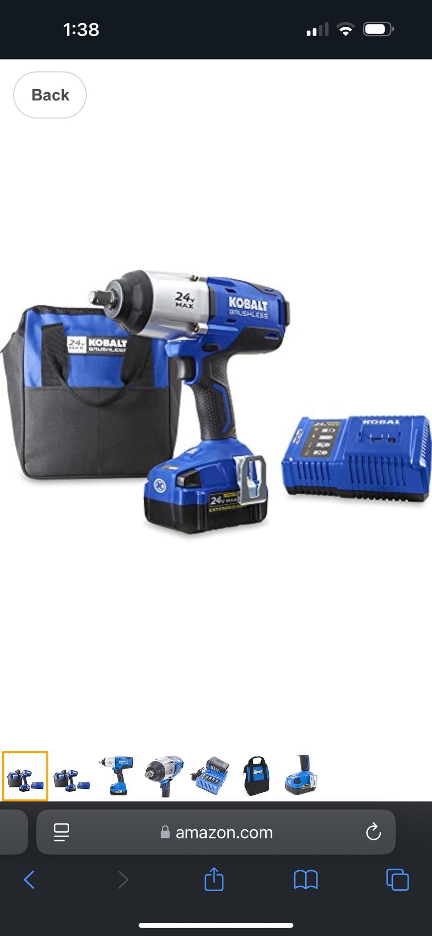 Kobalt 24volt Max 1/2in Cordless Impact Wrench With Battery Charger And Bag