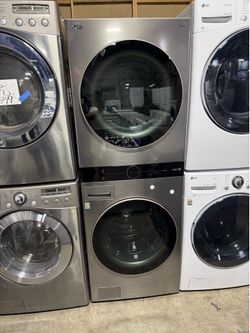 LG tower Stainless steel front load washer and gas dryer set
