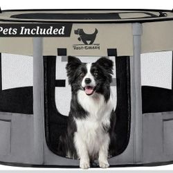 Rest-Eazzzy Dog Playpen, Foldable Kitten Playpen for Medium Dogs, Portable Pet Puppy Playpen with Removable Shade Cover, Indoor Outdoor Travel Camping