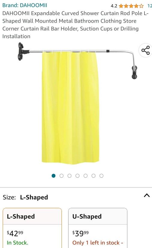 Expandable Curved Shower Curtain Rod Pole L-Shaped Wall Mounted Metal Bathroom Clothing Store Corner Curtain Rail Bar Holder, Suction Cups or Drilling