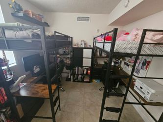 Twin Size Loft Bed w/ Desk & Shelves (2 Available)
