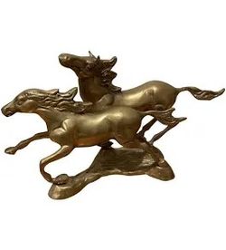Vintage Late 20th Century Solid Brass Horses Running