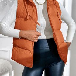 New Women's Drawstring Hooded Puffer Vest Coat Size XS